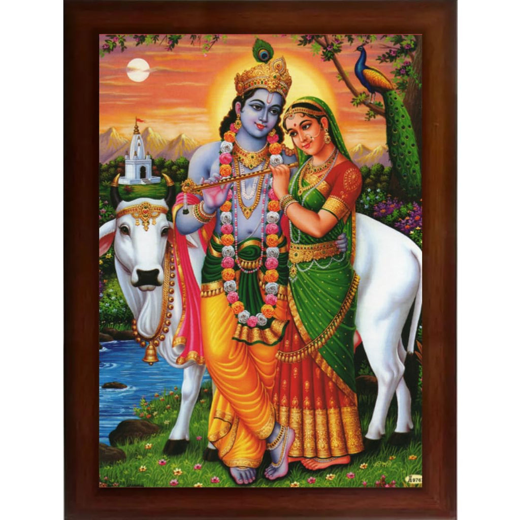 Craft Quest Radha Krishna Sparkle Coated Home Decorative Gift Item Framed Painting (10 X 14 Inches, Brown) RK1013-16