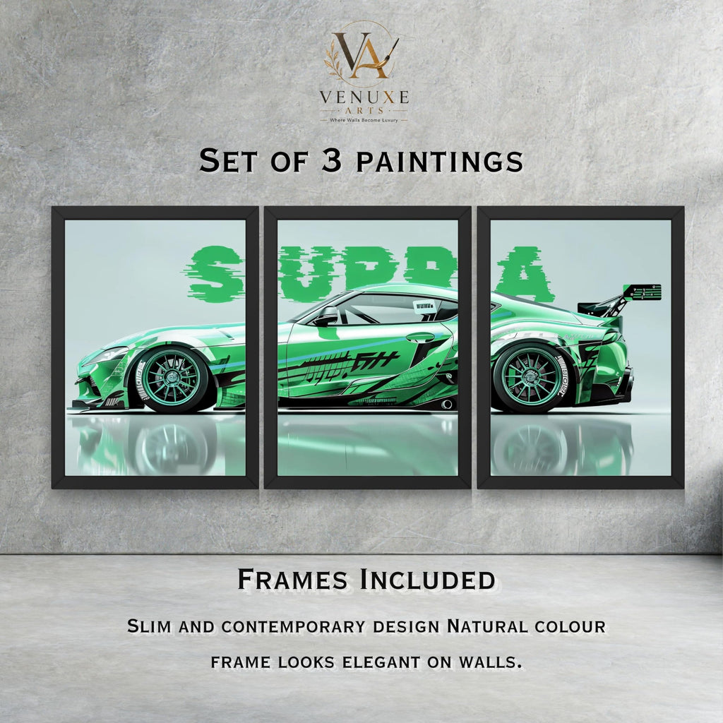 VENUXE ARTS Set Of 3 Big Sports Cars Framed Posters Gift Items for Boys Room Wall Decoration Bedroom Living Room Office Studio Décor | Car Poster Frame for Wall Décor