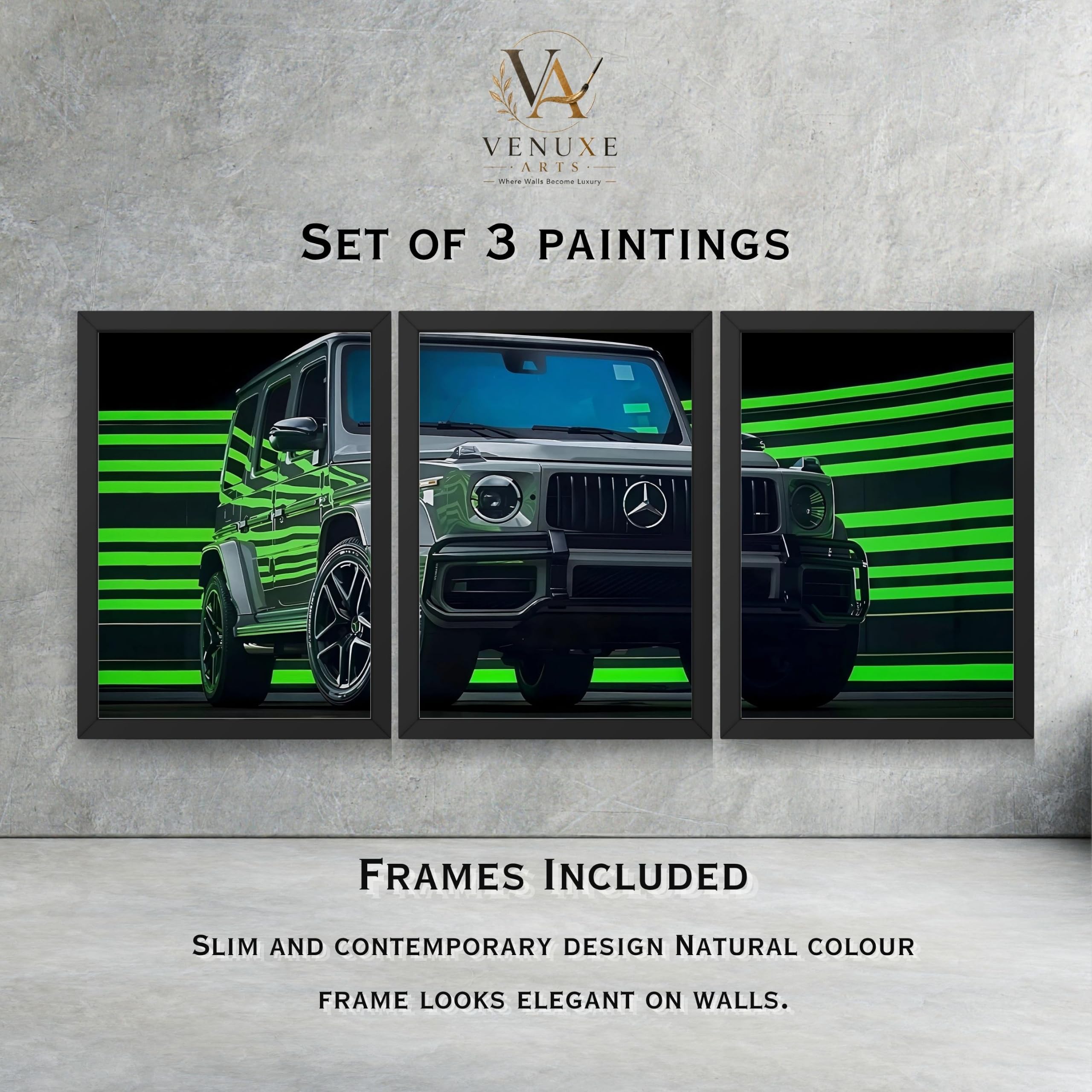 VENUXE ARTS Set Of 3 Big Sports Cars Framed Posters Gift Items for Boys Room Wall Decoration Bedroom Living Room Office Studio Décor | Car Poster Frame for Wall Décor