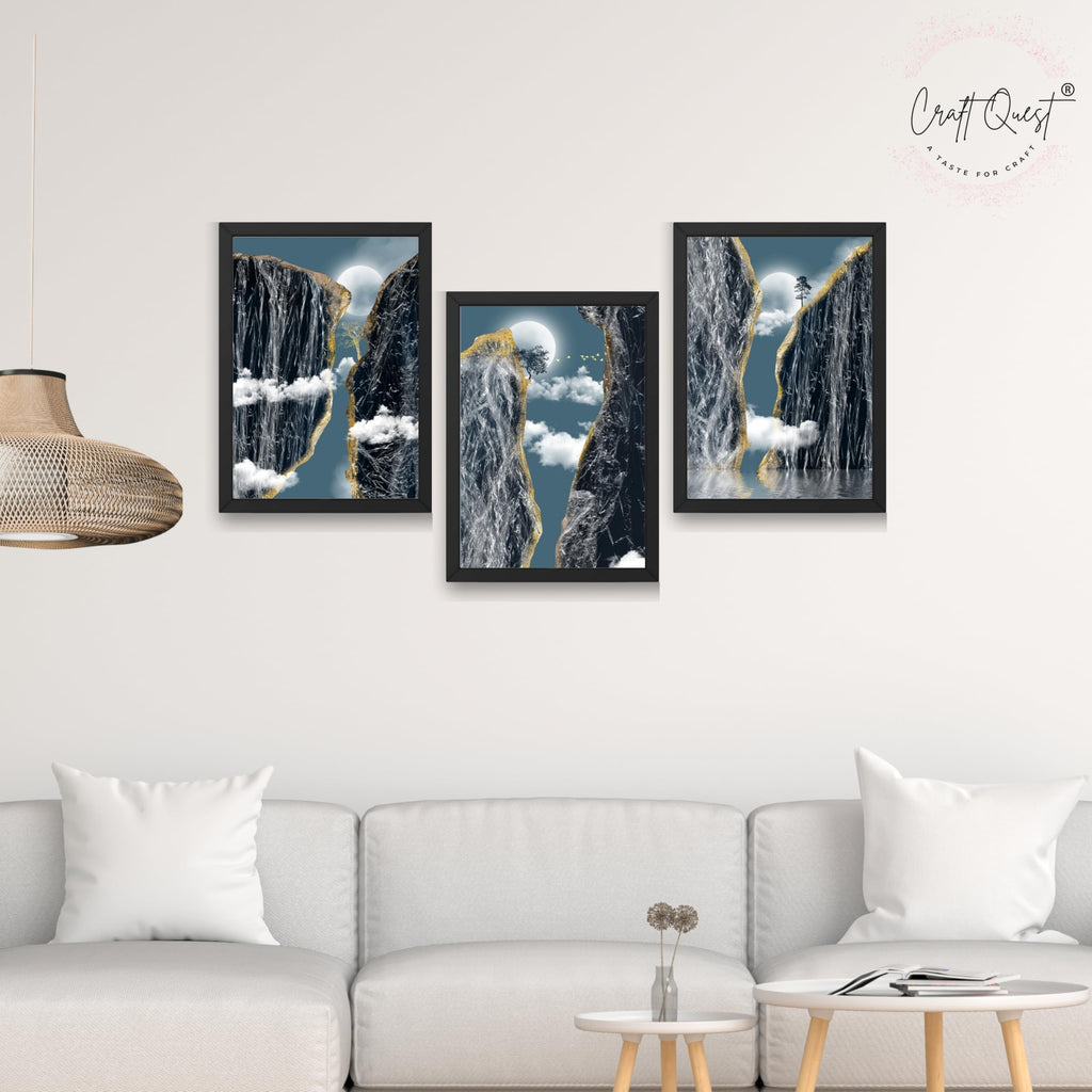 CRAFT QUEST Modern Art Abstract Landscape Decorative Wall Art | Set of 3 Frames for Home Decoration | Ideal for Living Room, Bedroom & Offices