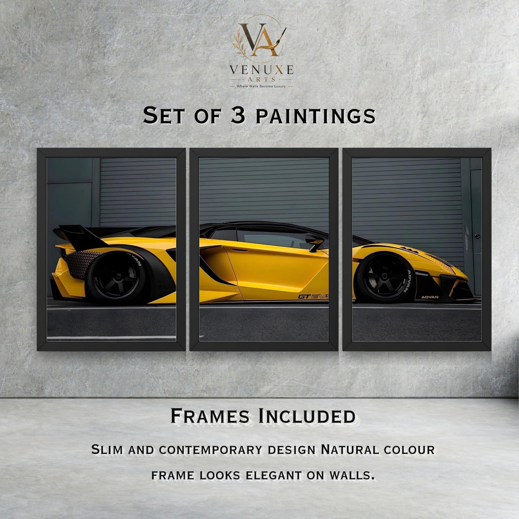 VENUXE ARTS Set Of 3 Big Sports Cars Framed Posters Gift Items for Boys Room Wall Decoration Bedroom Living Room Office Studio Décor | Car Poster Frame for Wall Décor