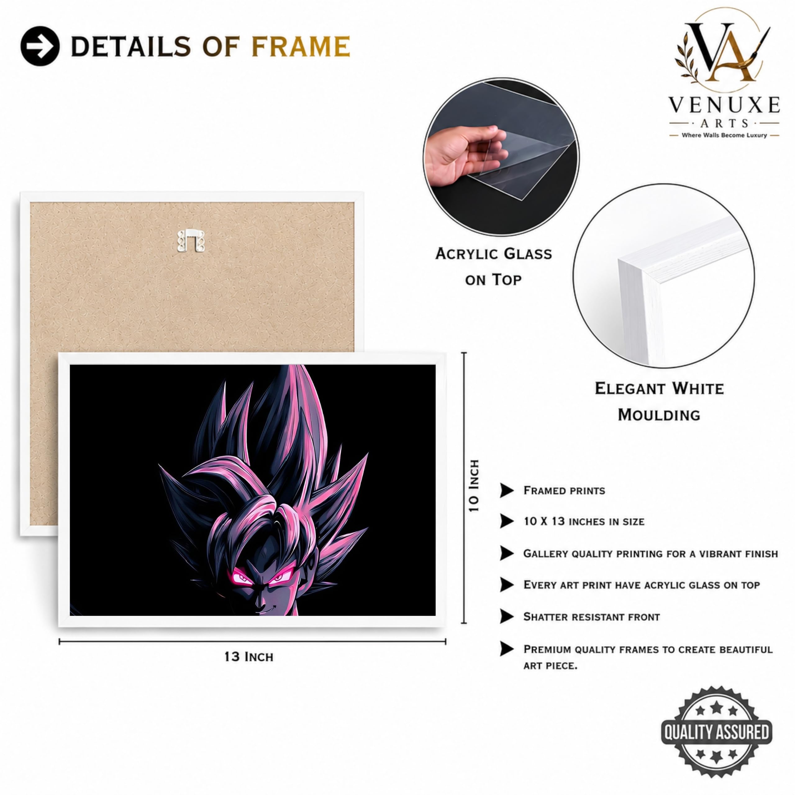 VENUXE ARTS Set Of 3 Anime Characters Wall Framed |Anime Characters Framed Poster for Living Room Bedroom Gaming Room Studio Wall Decor