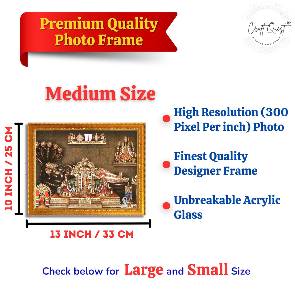 CRAFT QUEST Srirangam Ranganatha Swamy Ranganathar Perumal Wall Painting Framed | South God Picture Frame for Home, Office, Temple & Gifting