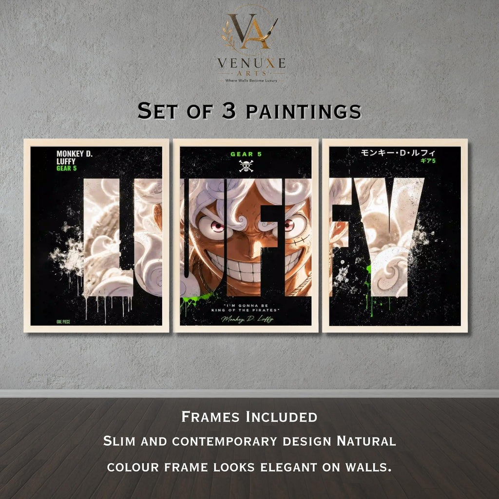 VENUXE ARTS Set Of 3 Anime Characters Wall Framed |Anime Characters Framed Poster for Living Room Bedroom Gaming Room Studio Wall Decor