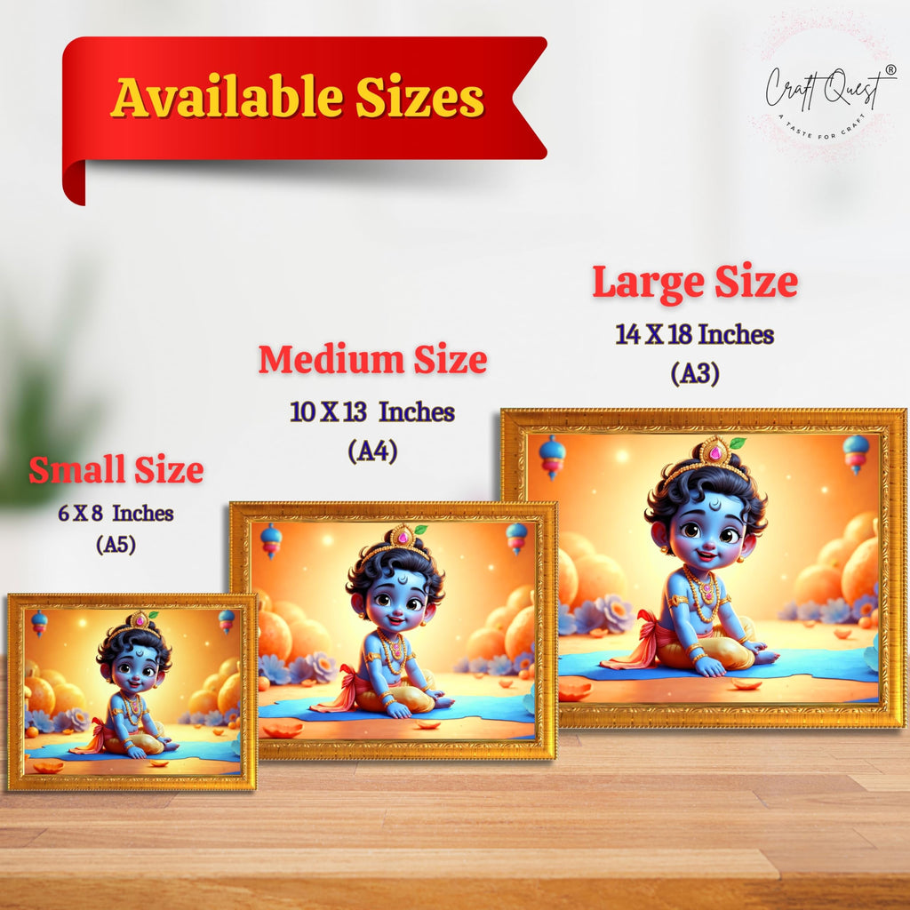CRAFT QUEST Baby Krishna Photo Frame | Shri Bal Gopal Painting | Krishna Photo Frames for Walls, Home, Living Room and Home Décor