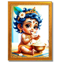 CRAFT QUEST Bal Gopal Painting Kanha Ji Poster | Walls Home Bedroom Living Room Decoration Gift.