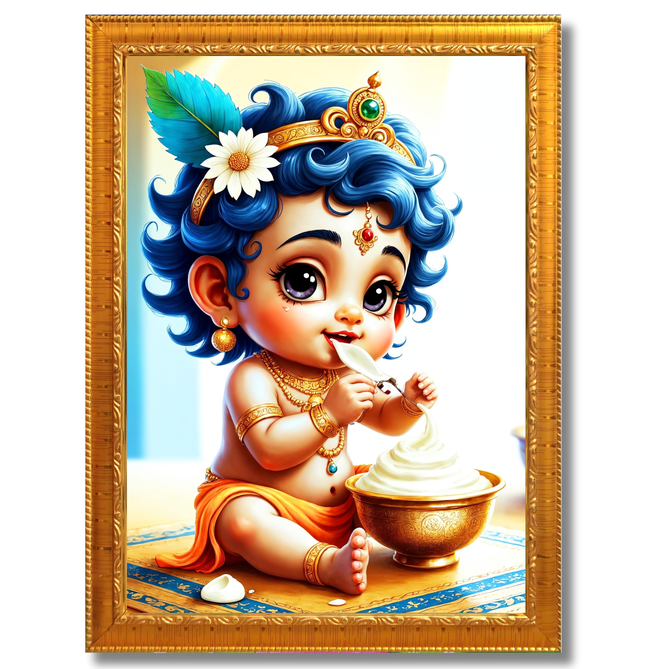 CRAFT QUEST Bal Gopal Painting Kanha Ji Poster | Walls Home Bedroom Living Room Decoration Gift.