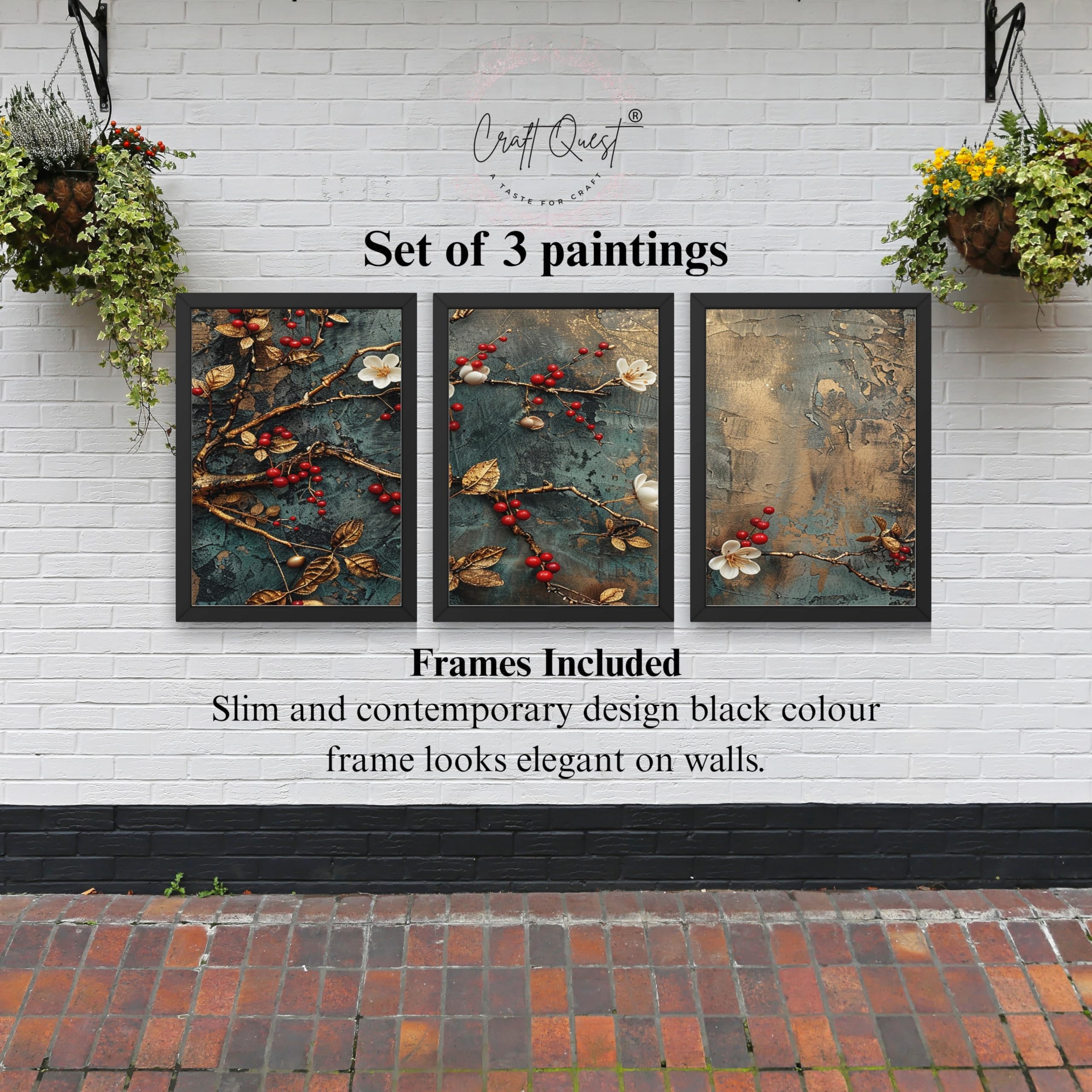 CRAFT QUEST Nature Inspired Modern Wall Art | Set of 3 Frames for Home Decoration | Ideal for Living Room, Bedroom & Offices