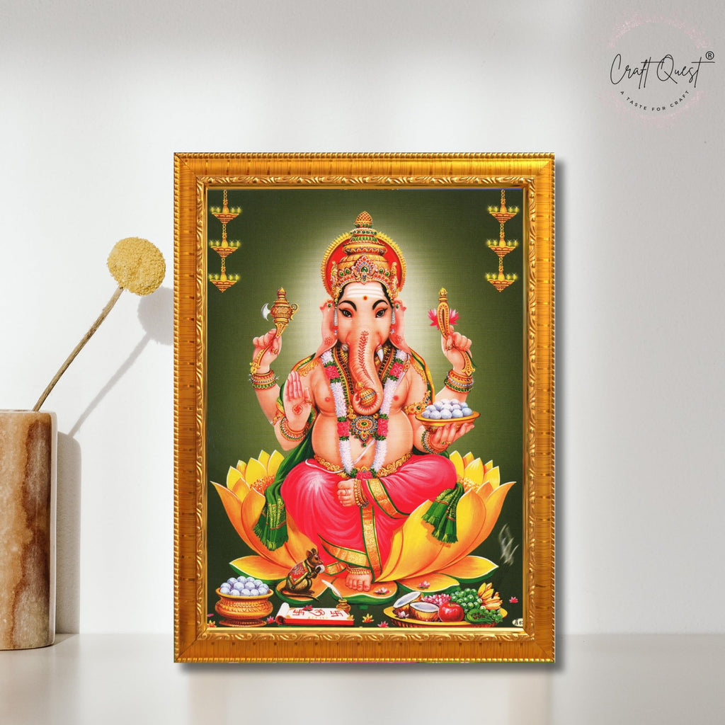 CRAFT QUEST Lord Ganesha Abstract Modern Wall Painting With Frame For Home and Office Decor