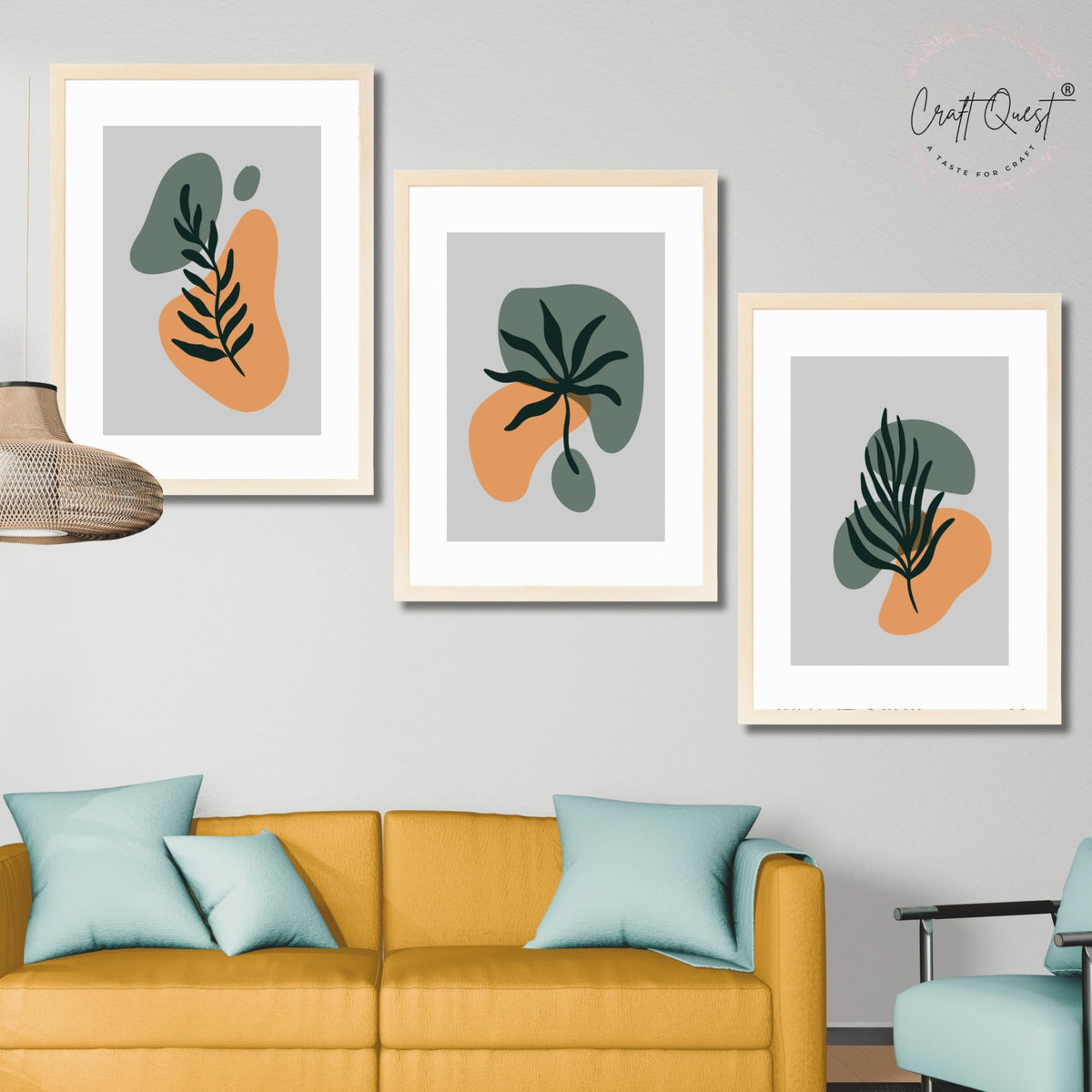 CRAFT QUEST Wall Art Decor Paintings | Set of 3 BOHO Wall Art Frames for Home Decoratio | Ideal for Living Room, Office & Bedroom
