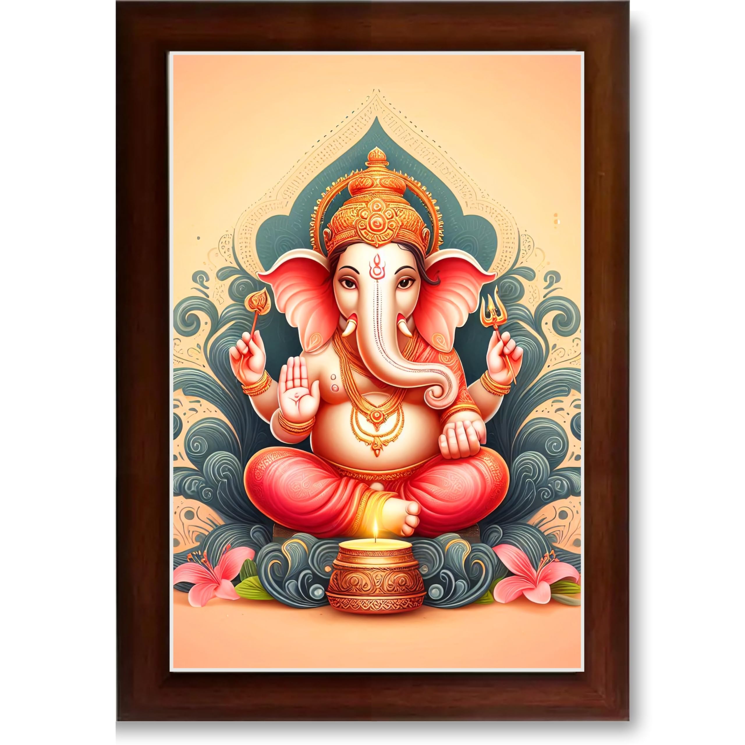 CRAFT QUEST Ganesh Ganpati Ganesha Art Framed Painting Ready to Hang and Wall Decor