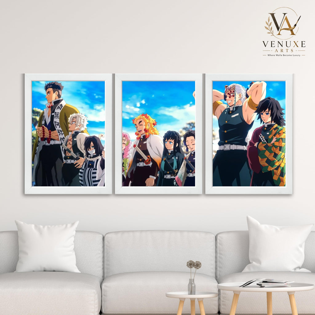 VENUXE ARTS Set Of 3 Anime Characters Wall Framed |Anime Characters Framed Poster for Living Room Bedroom Gaming Room Studio Wall Decor