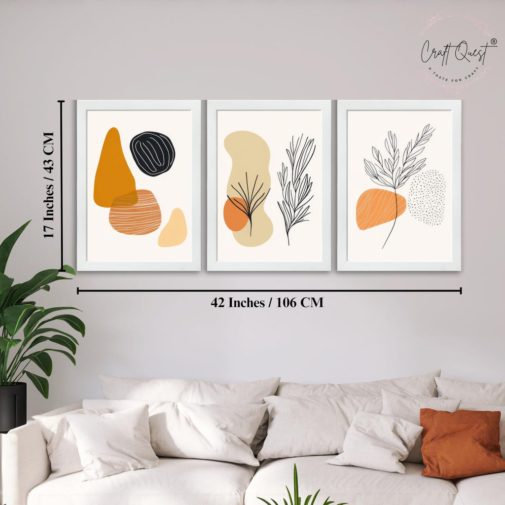 CRAFT QUEST Organic Abstract Line Art Modern Art | Set of 3 Frames for Home Decoration | Ideal for Living Room, Bedroom & Offices