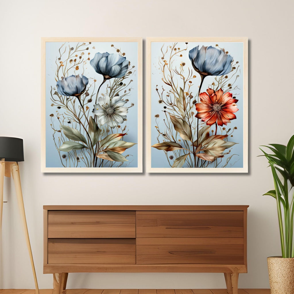 CRAFT QUEST Wall Art Decor Paintings | Set of 2 Floral Wall Art Frames for Home Decoration | Ideal for Living Room, Bedroom & Office