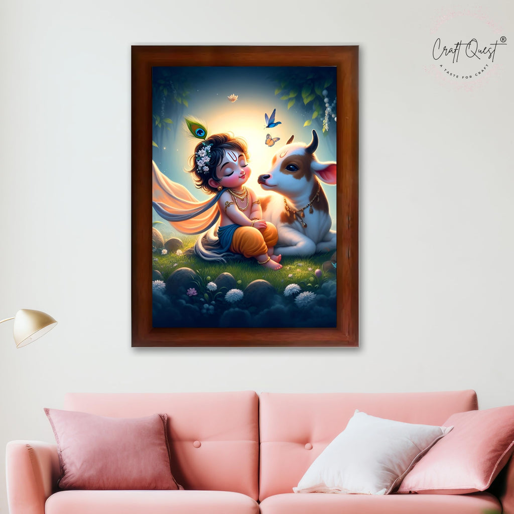 CRAFT QUEST Cute Bal Gopal HD Print | Premium Transparent Frame for Home Temple, Office Desk, Car Dashboard