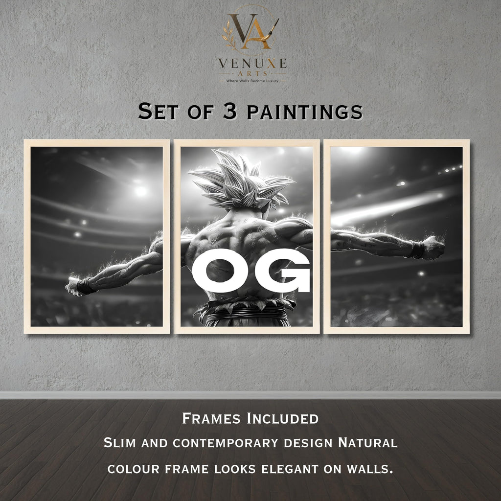 VENUXE ARTS Set Of 3 Anime Characters Wall Framed |Anime Characters Framed Poster for Living Room Bedroom Gaming Room Studio Wall Decor