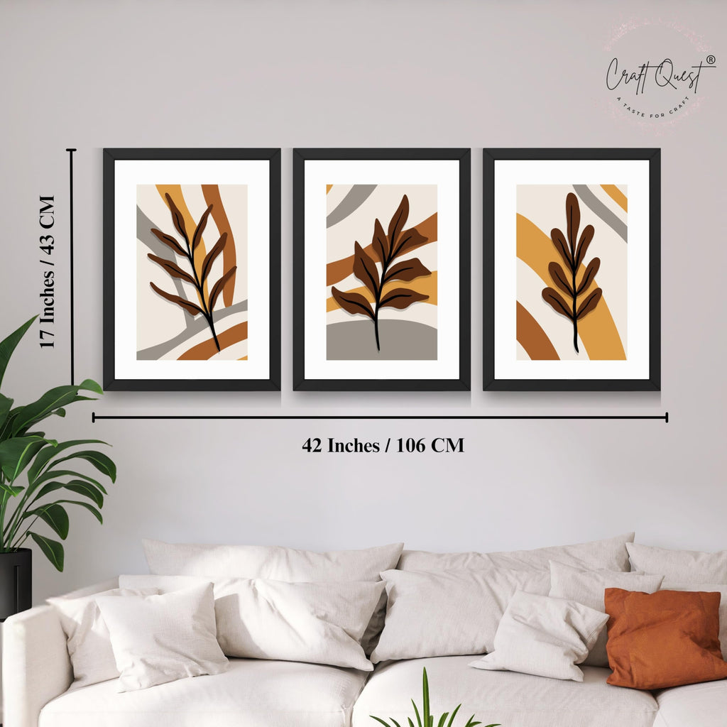 CRAFT QUEST Wall Art Decor Paintings | Set of 3 BOHO Wall Art Frames for Home Decoration | Ideal for Living Room, Bedrooms & Offices