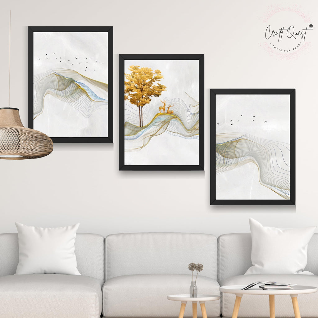 CRAFT QUEST Modern Art Landscapes Sanlian Adornment Wall Art | Set of 3 Frames for Home Decoration | Ideal for Living Room, Bedroom & Offices