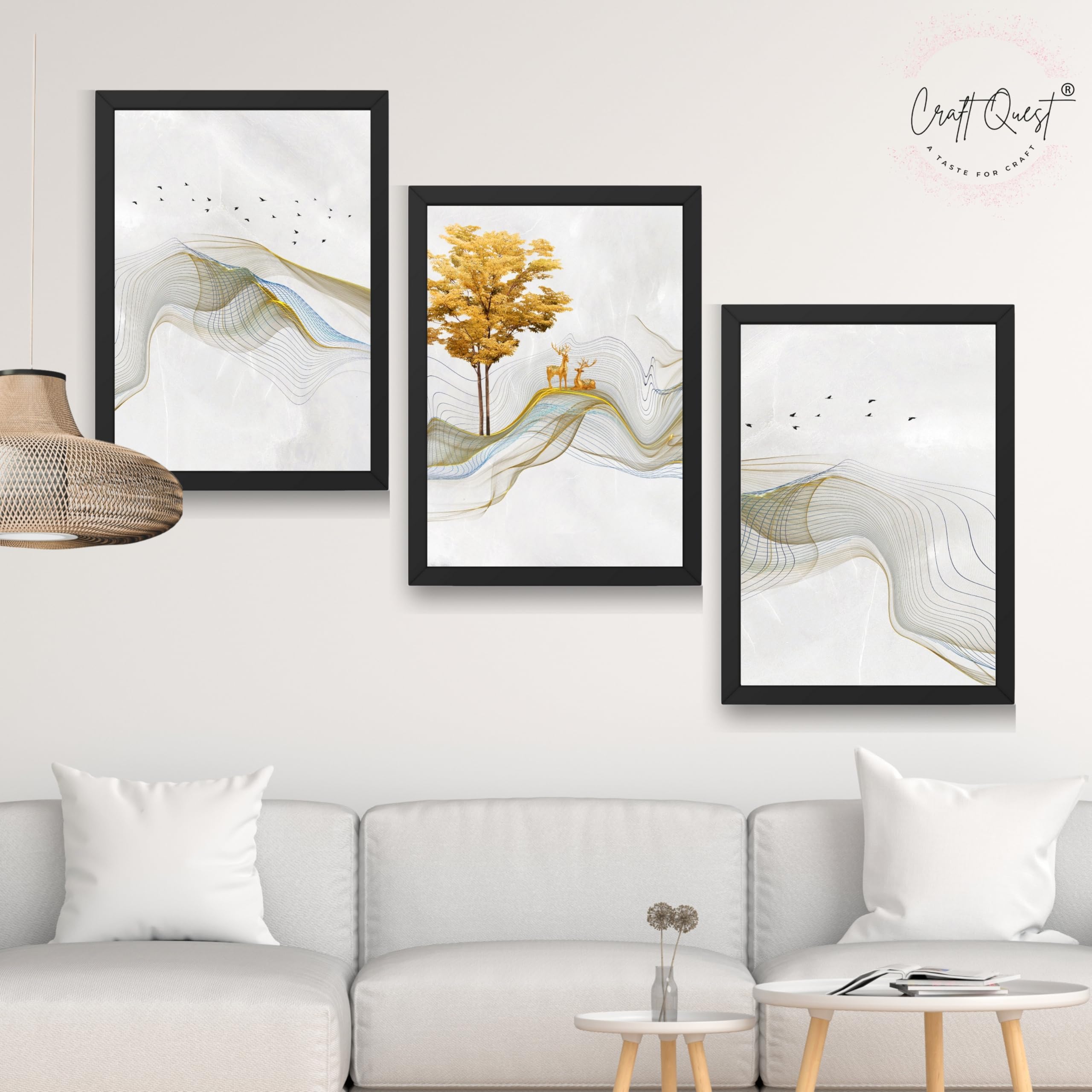 CRAFT QUEST Modern Art Landscapes Sanlian Adornment Wall Art | Set of 3 Frames for Home Decoration | Ideal for Living Room, Bedroom & Offices