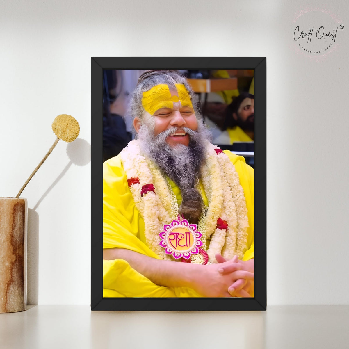 CRAFT QUEST Premanand Ji Maharaj Photo Frame | Divine Spiritual Wall Decor | Premium Quality Frame for Home, Office & Temple | Black Colour