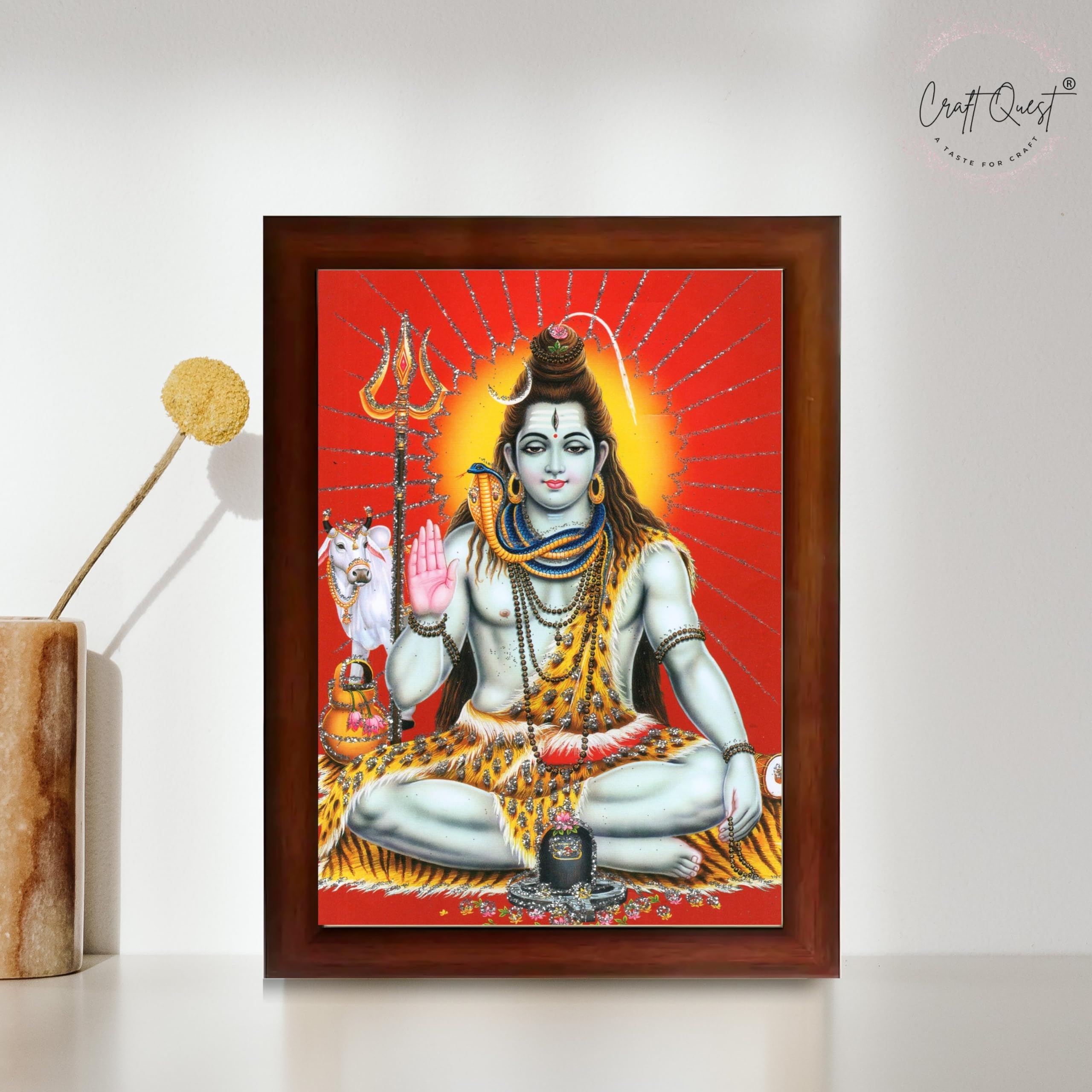 CRAFT QUEST God Shiv Shiva Wall Painting | Premium Framed Hindu God Wall Art | Spiritual Mahadev Poster for Living Room, Bedroom, Office, Meditation & Temple Décor |