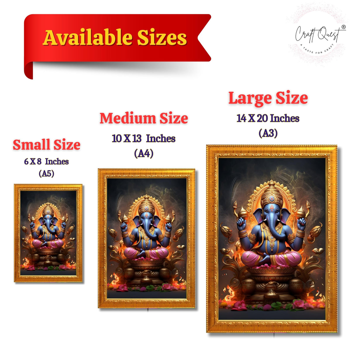 CRAFT QUEST God Ganpati Modern Wall Art Painting With Frame For Pooja,Office and Home Decor Item