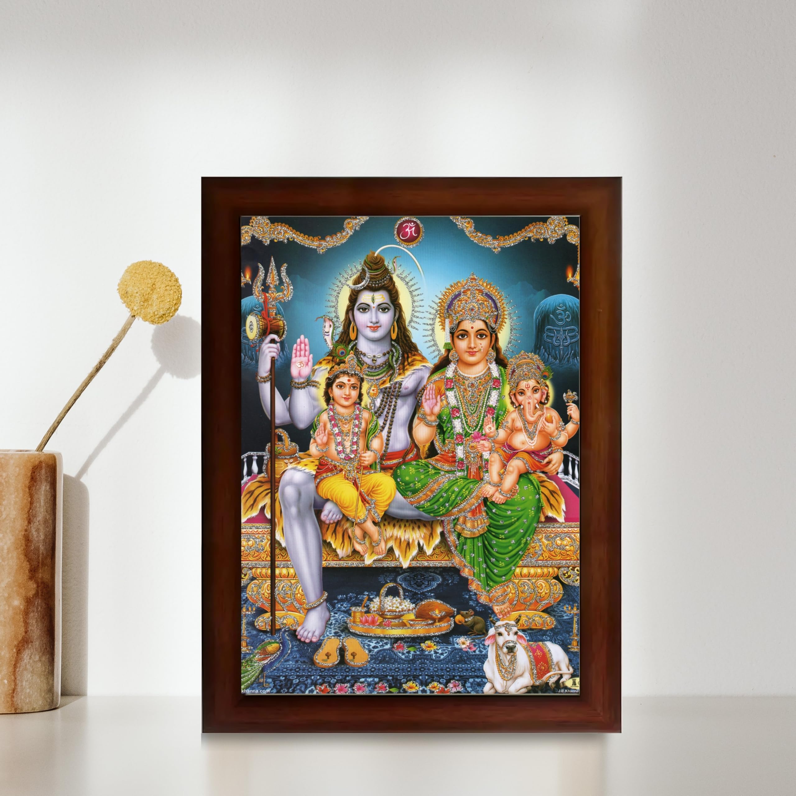 CRAFT QUEST Shiv Parivar Religious Wood Wall Mount Rectangular Photo Frame With Acrylic Glass