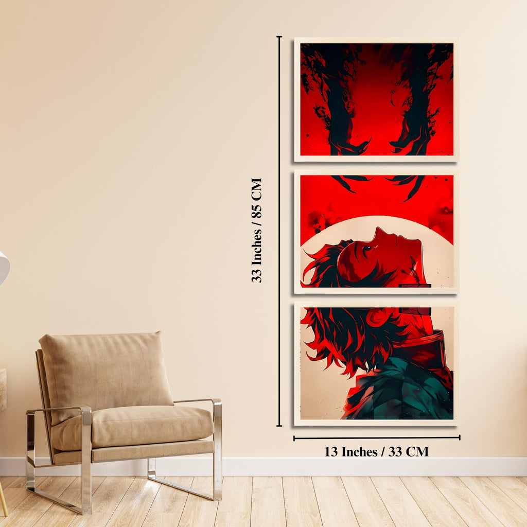 VENUXE ARTS Set Of 3 Anime Characters Wall Framed |Anime Characters Framed Poster for Living Room Bedroom Gaming Room Studio Wall Decor