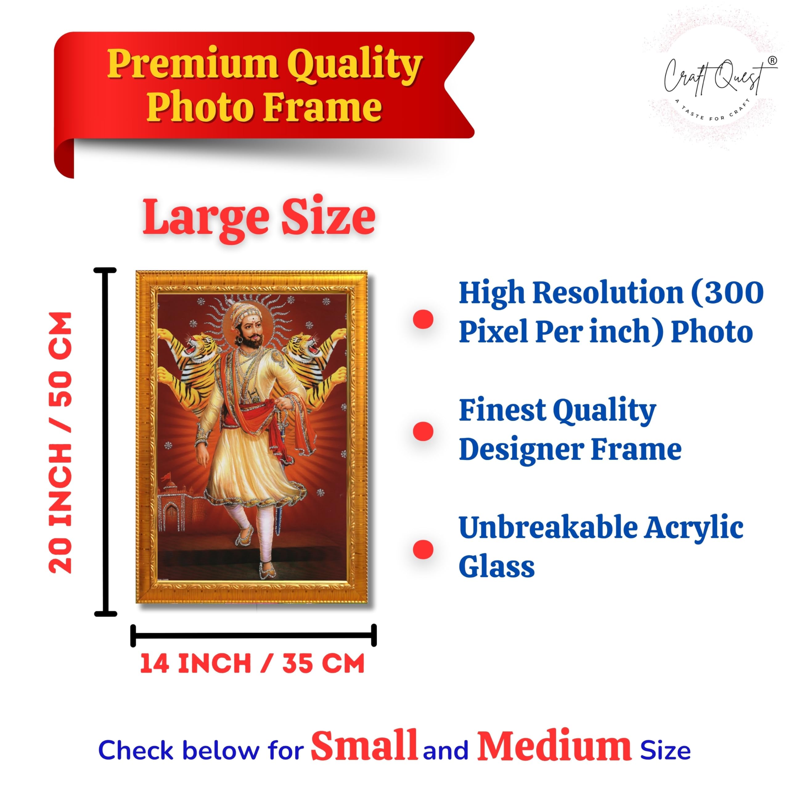 CRAFT QUEST Shivaji Chhatrapati Maharaj Photo Frame | For Living, Pooja Room | Wall Decoration Item | Best Gifting Option
