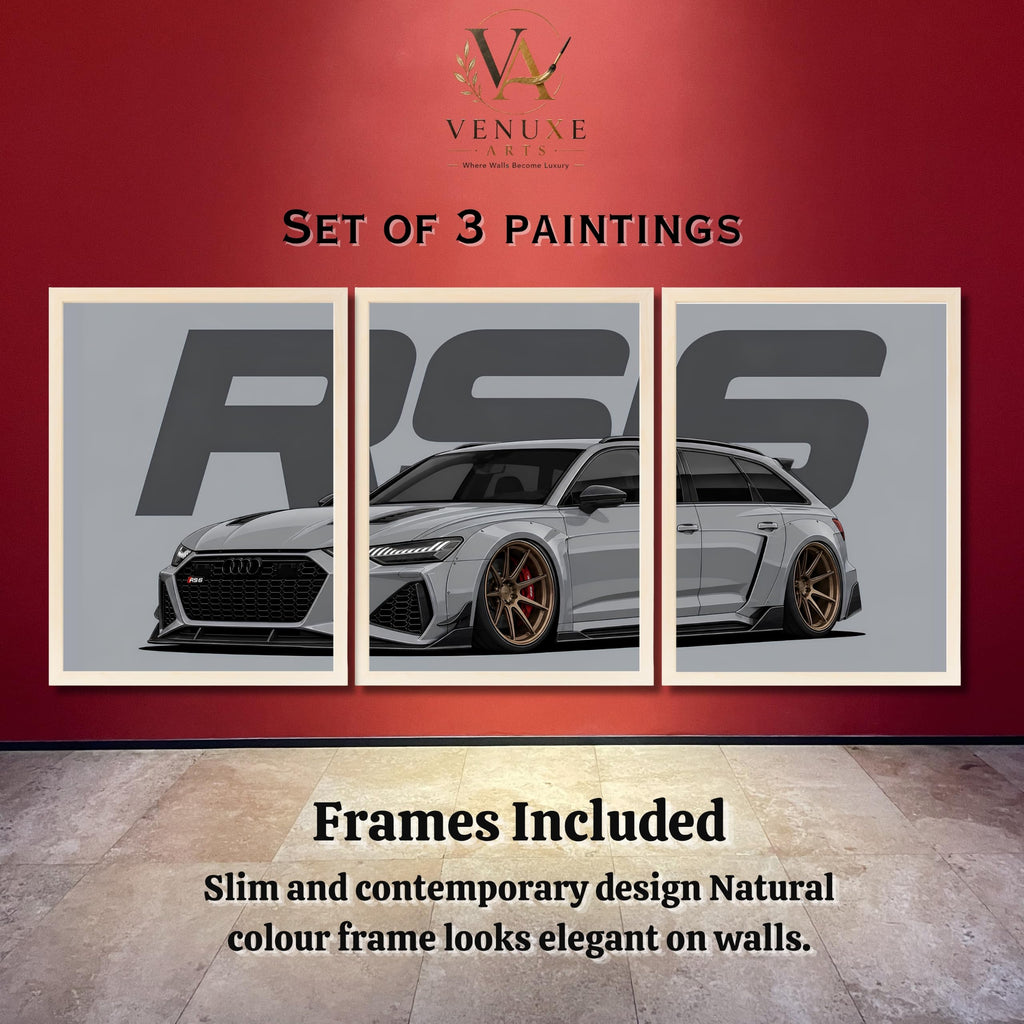 VENUXE ARTS Set Of 3 Big Sports Cars Framed Posters Gift Items for Boys Room Wall Decoration Bedroom Living Room Office Studio Décor | Car Poster Frame for Wall Décor