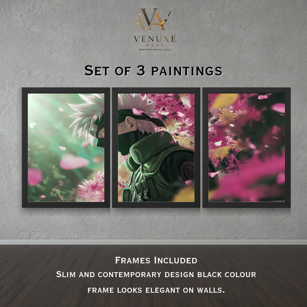 VENUXE ARTS Set Of 3 Anime Characters Wall Framed |Anime Characters Framed Poster for Living Room Bedroom Gaming Room Studio Wall Decor