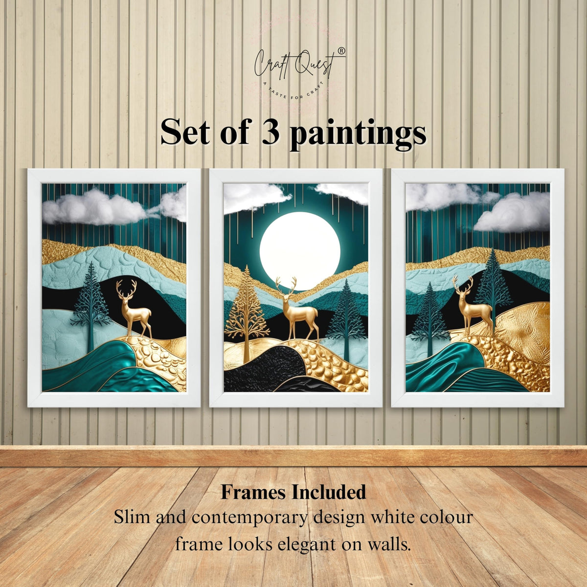 CRAFT QUEST Modern Art Luxury Landscape Wall Art | Set of 3 Frames for Home Decoration | Ideal for Living Room, Bedroom & Offices