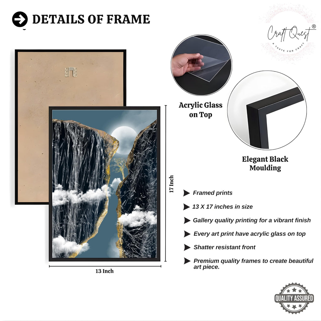 CRAFT QUEST Modern Art Abstract Landscape Decorative Wall Art | Set of 3 Frames for Home Decoration | Ideal for Living Room, Bedroom & Offices