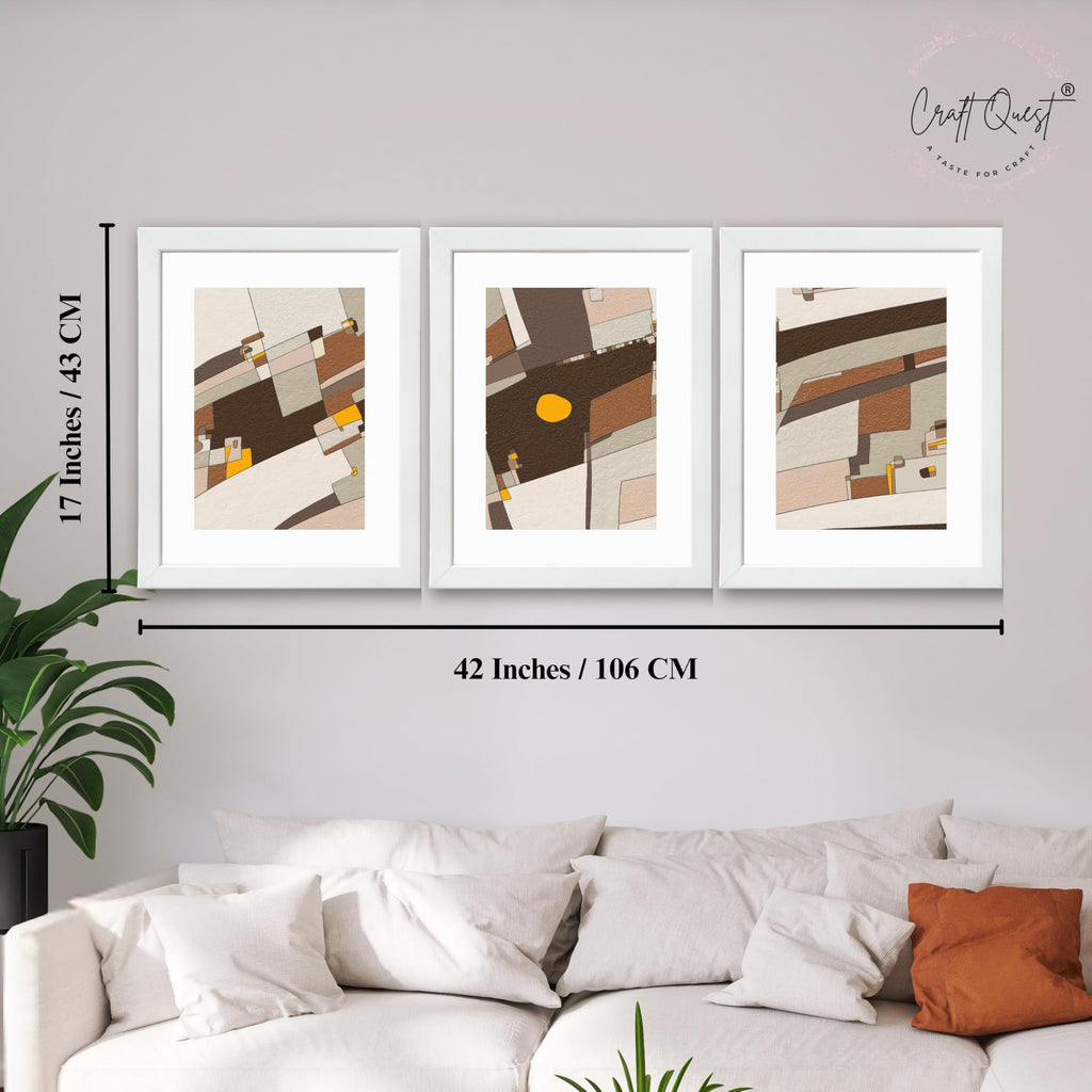 CRAFT QUEST Abstract Handdrawn Black Lines Contemporary Wall Decor | Set of 3 Frames for Home Decoration | Ideal for Living Room, Bedroom & Offices