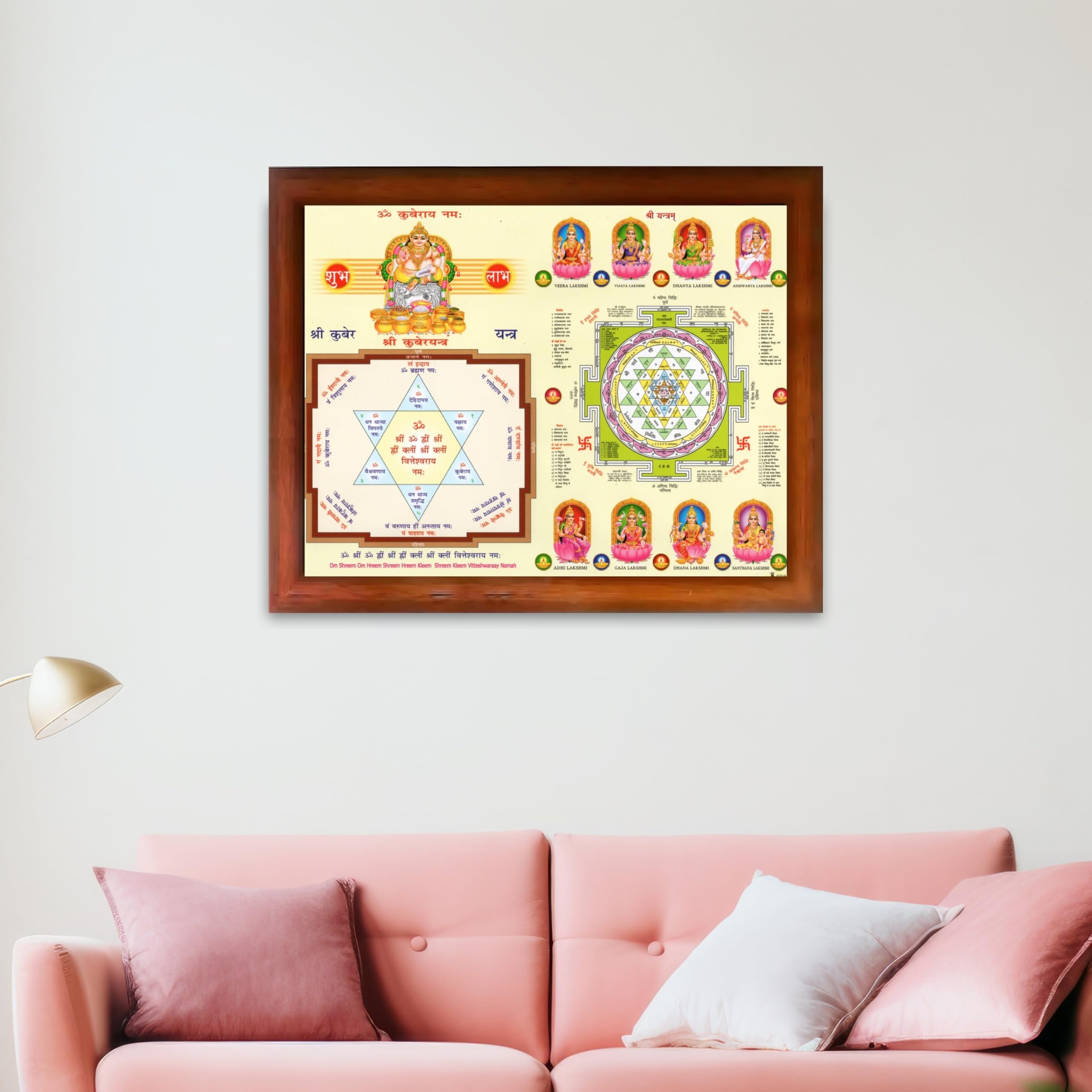 CRAFT QUEST Lord Kuber Yantra Laminated Photo Frame | Hindu Religious Wall Decor, Wealth & Prosperity Yantra for Puja | Ideal Spiritual Gift