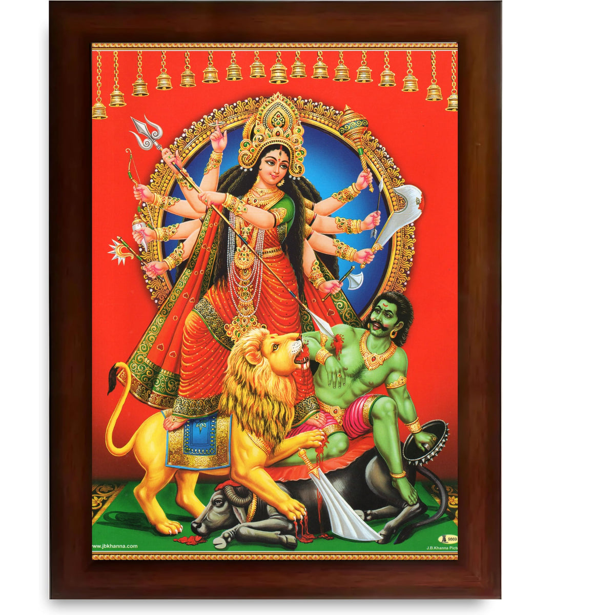CRAFT QUEST Durga mata Mahishasura Mardini | Mahisasur Mardhini Durga Wall Painting Framed, Religious Photo Frame With Acrylic Glass