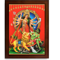 CRAFT QUEST Durga mata Mahishasura Mardini | Mahisasur Mardhini Durga Wall Painting Framed, Religious Photo Frame With Acrylic Glass