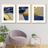 CRAFT QUEST Abstract Blue & Gold Artwork | Set of 3 Frames for Home Decoration | Ideal for Living Room, Bedroom & Offices