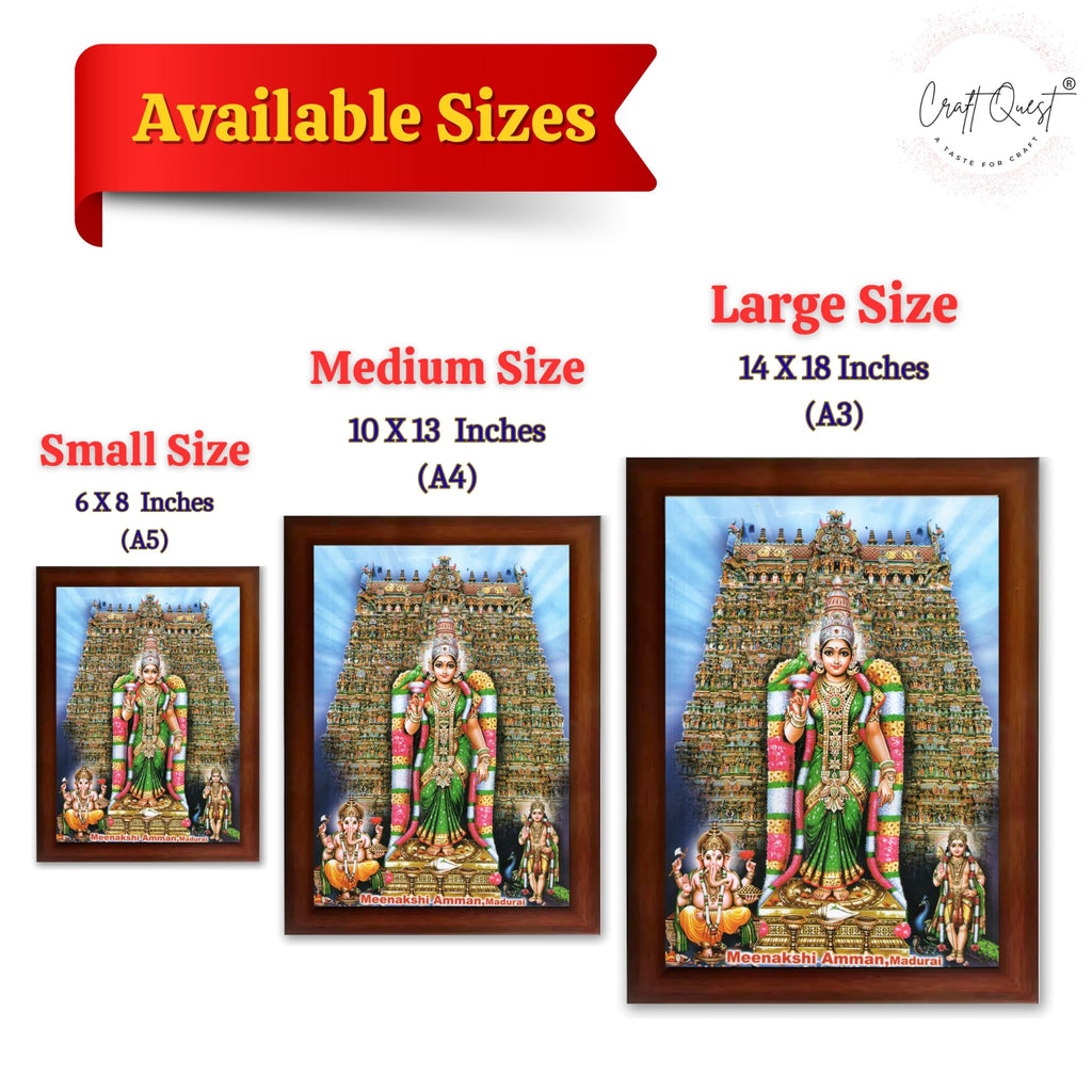 CRAFT QUEST Madurai Meenakshi Amman Madhura Meenatchi Wall Painting Framed Home Decor | South God Picture Frame for Home, Office, Temple & Gifting, Decor