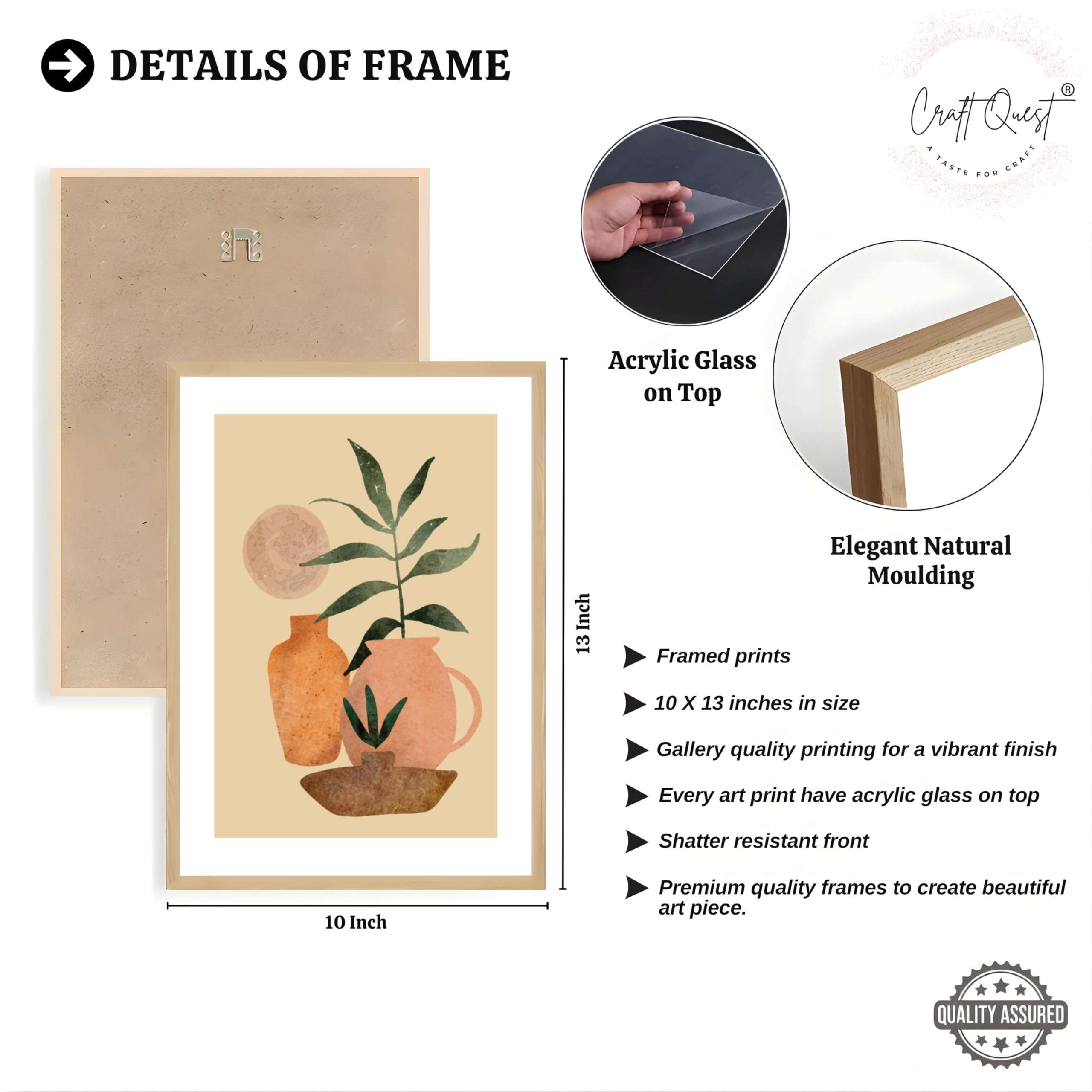 CRAFT QUEST Wall Art Decor Paintings | Set of 3 BOHO Wall Art Frames for Home Decoration | Ideal for Living Room, Bedroom & Office