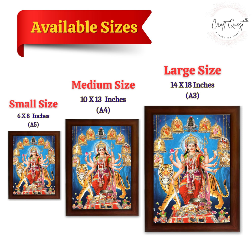CRAFT QUEST Durga Maa MataJi Goddess Navdurga Durga Wall Painting Framed Home and Pooja Décor Item