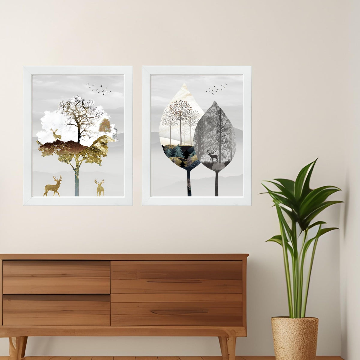 CRAFT QUEST Wall Art Decor Paintings | Set of 2 Modern art Wall Art Frames for Home Decoration | Ideal for Living Room, Bedroom & Office