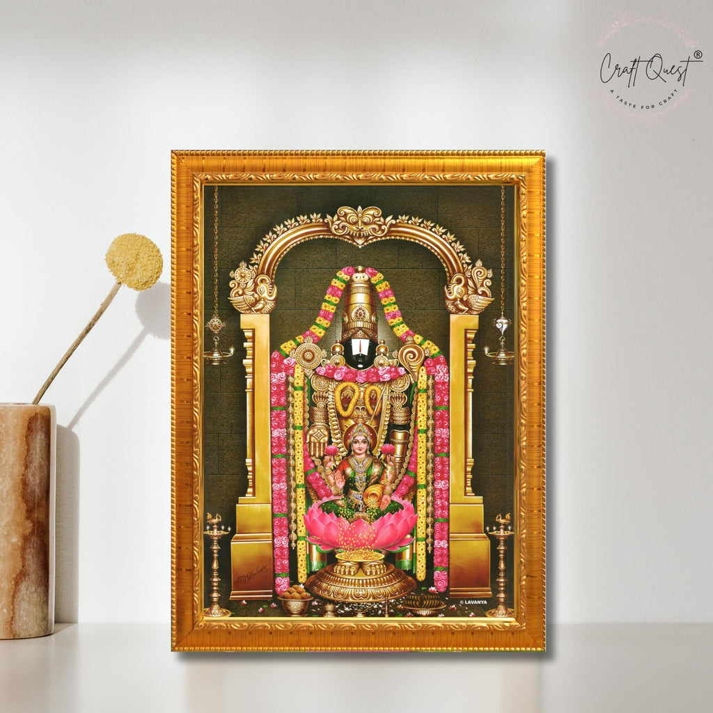 CRAFT QUEST Lord Tirupati Balaji Lakshmi Lord Venkateshwara Swamy Wall Painting Framed, Home, Temple, Pooja, Wall Décor Item