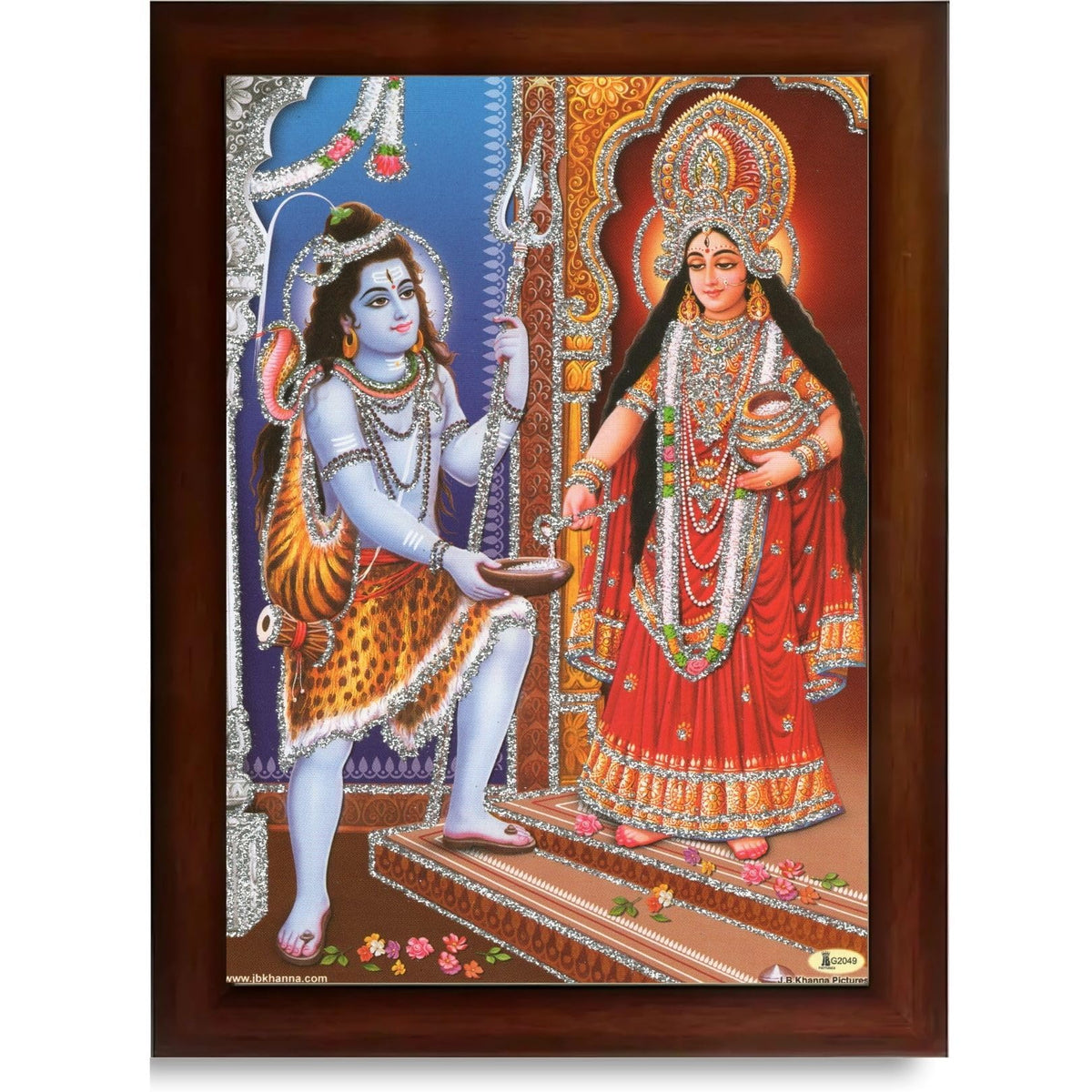 CRAFT QUEST Shiva & Maa Annapurna devi sitting on throne photo frame with Acrylic Glass for Kitchen Worship