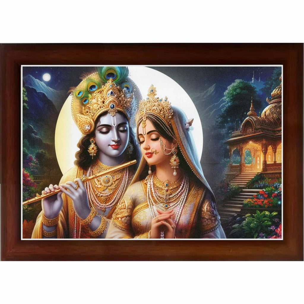 CRAFT QUEST Radha Krishna Art Photo Framed Painting for Home and Bedroom Wall Decoration of Size 14X10 Inches with Frame And Acrylic Glass RK204