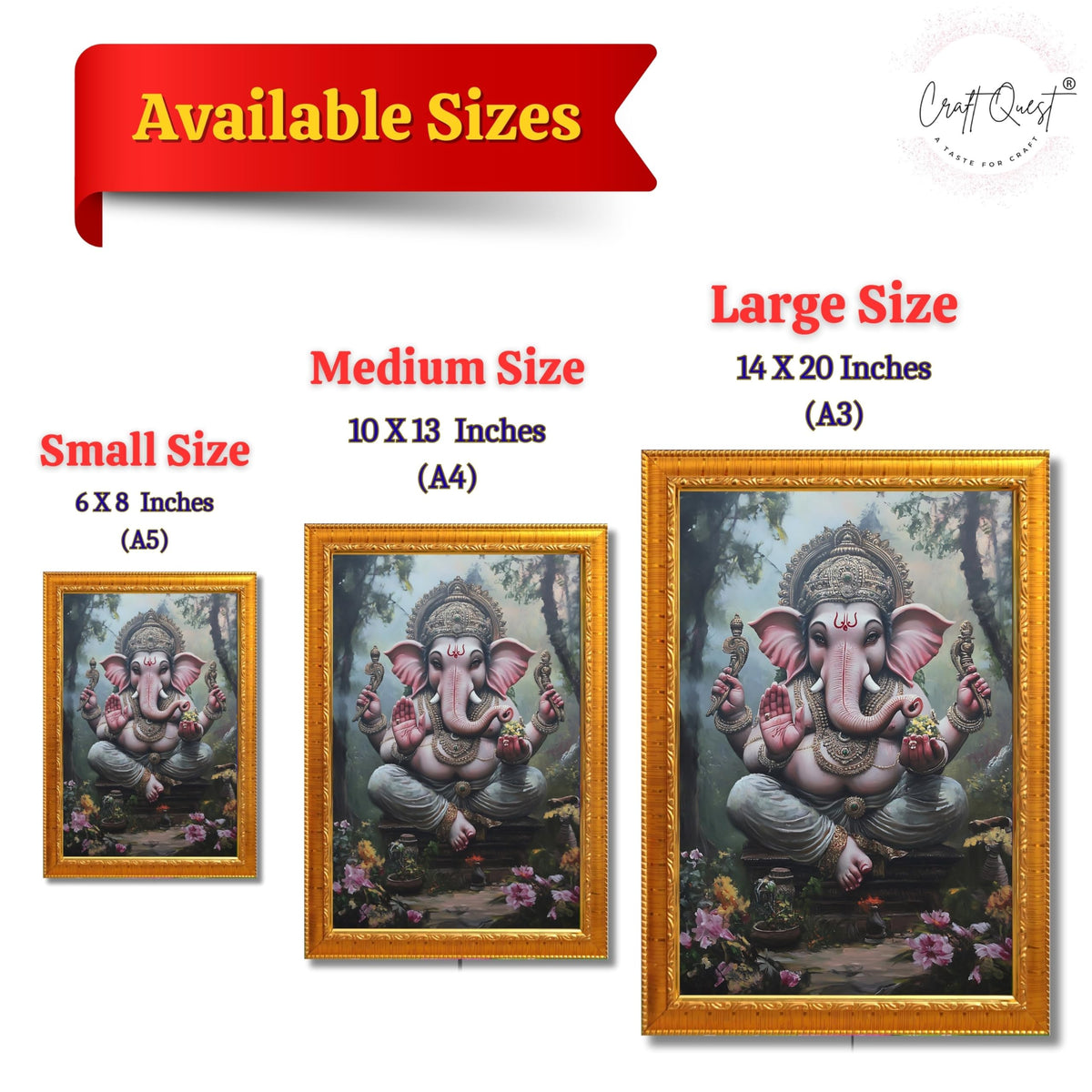 CRAFT QUEST Lord God Ganesh Ganpati ji Hanging Wall Painting Framed For Home Décor