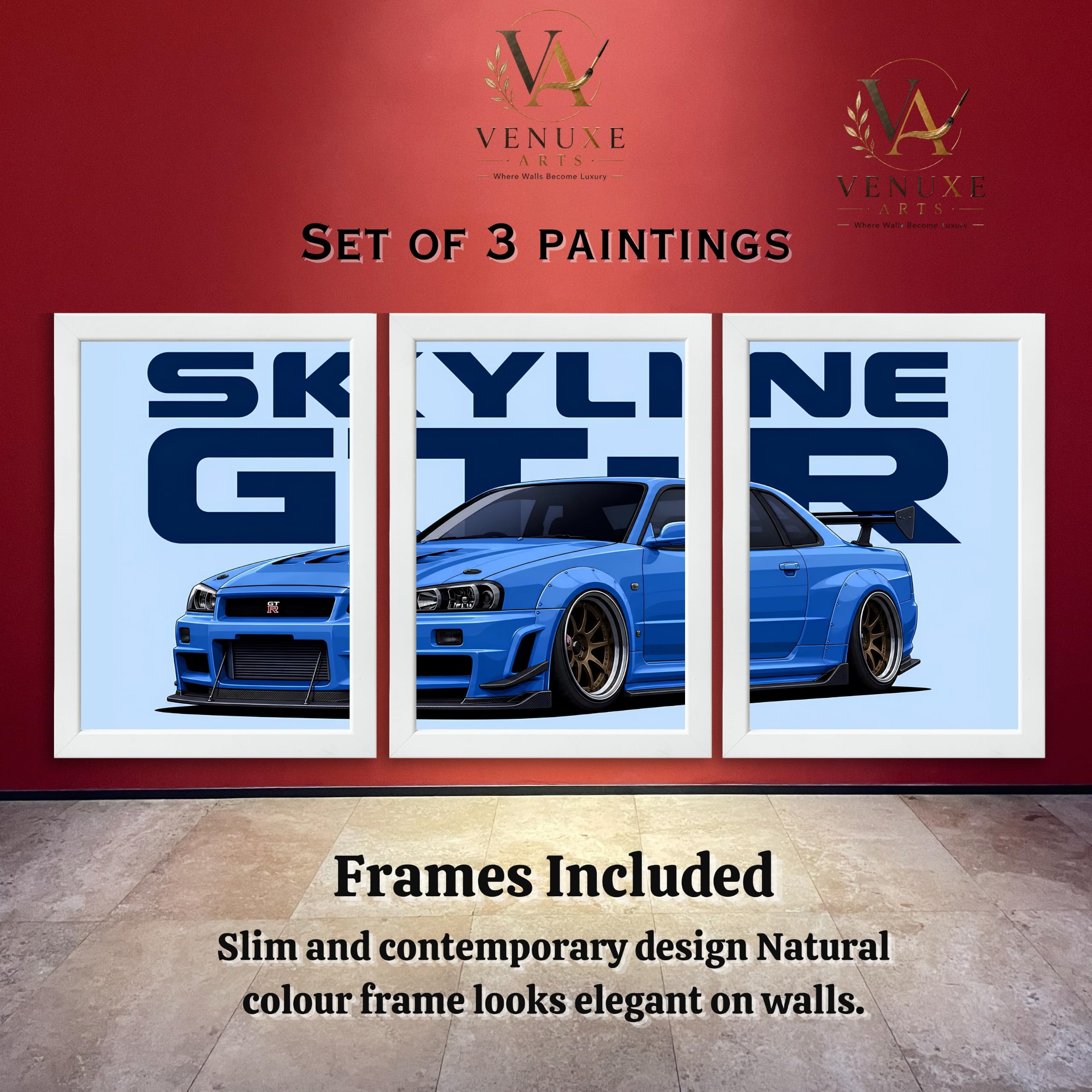 VENUXE ARTS Set Of 3 Big Sports Cars Framed Posters Gift Items for Boys Room Wall Decoration Bedroom Living Room Office Studio Décor | Car Poster Frame for Wall Décor