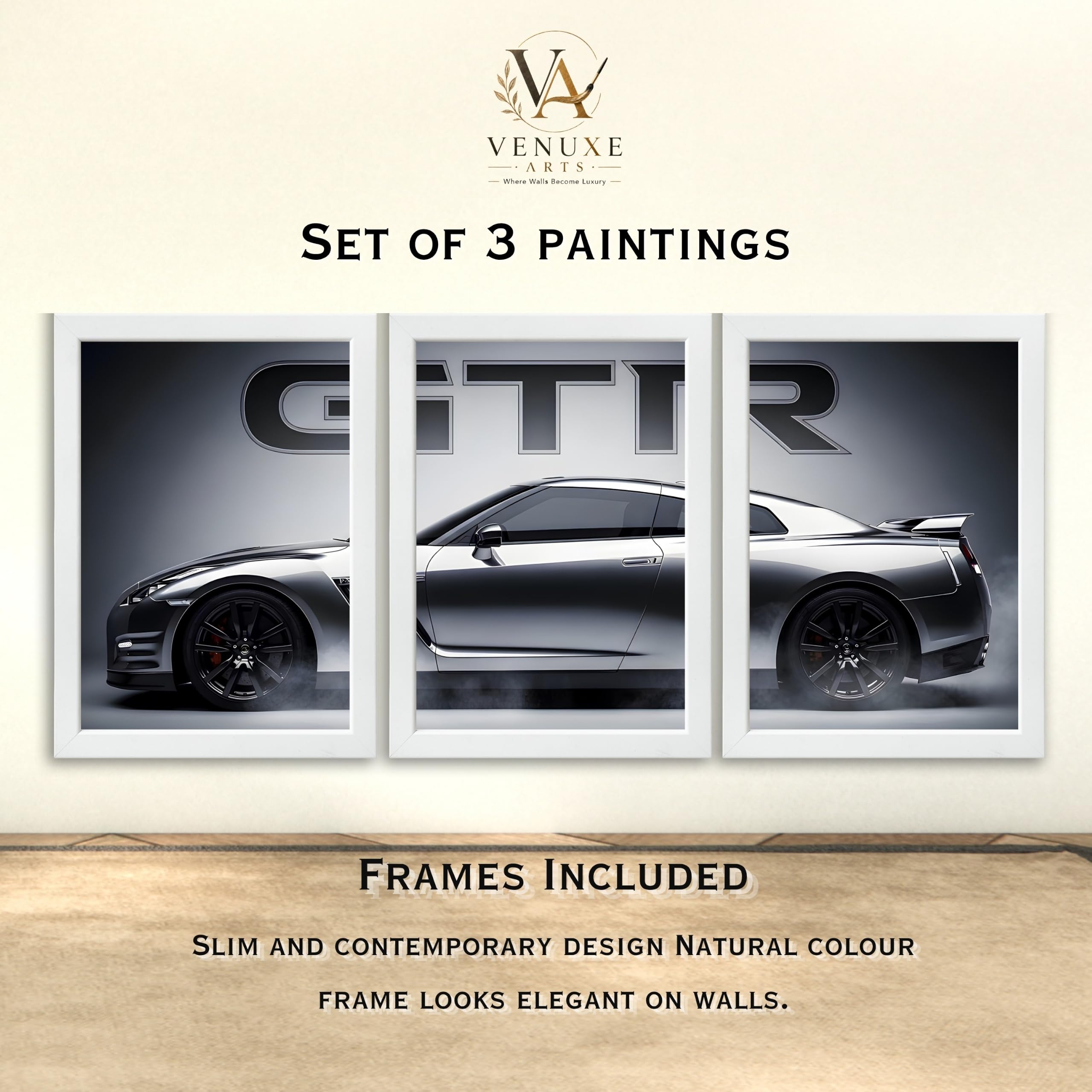 VENUXE ARTS Set Of 3 Big Sports Cars Framed Posters Gift Items for Boys Room Wall Decoration Bedroom, Living Room, Office, Studio Décor | Car Poster Frame for Wall Décor