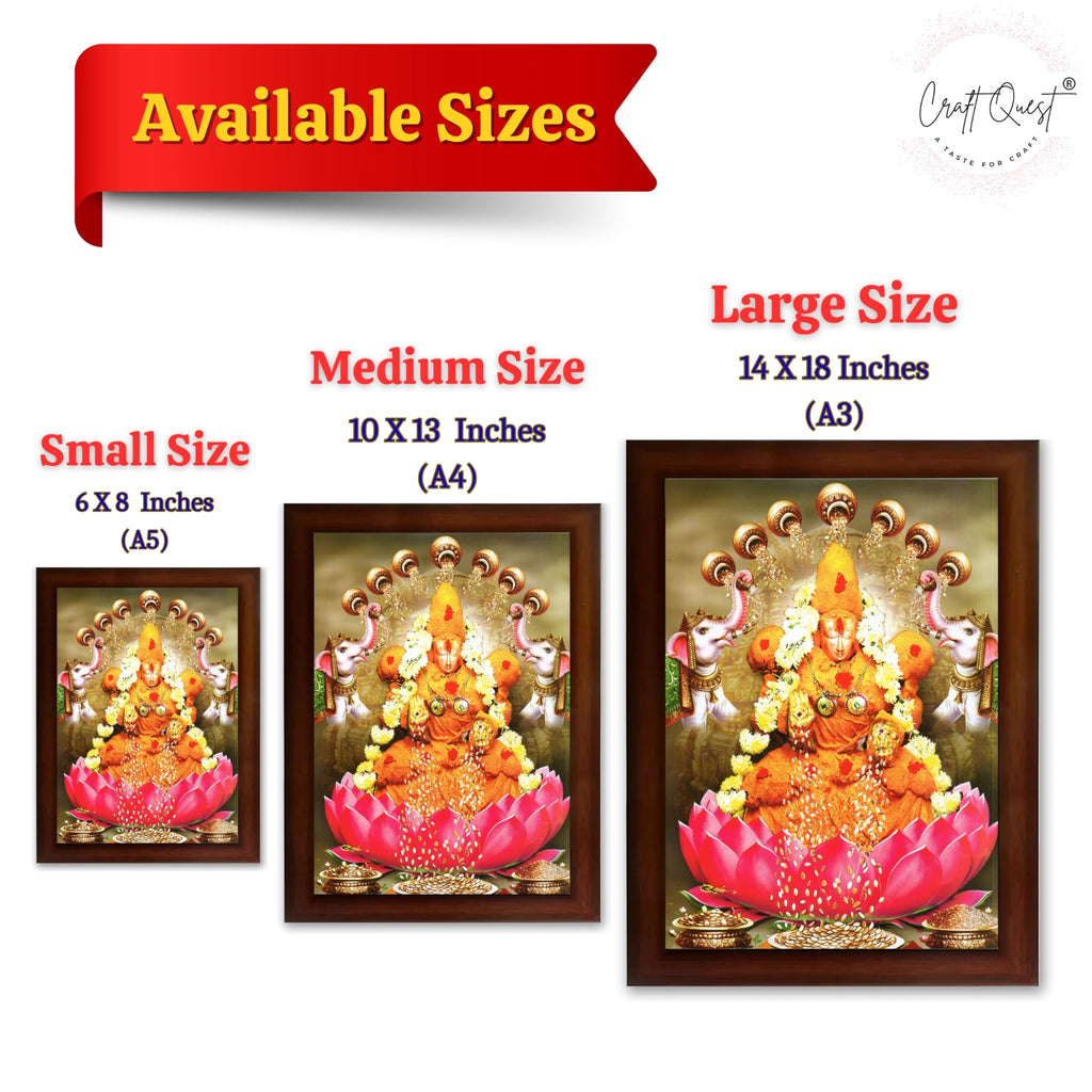 CRAFT QUEST Padmavati Devi Padmavathi Thayar Amman Wall Photo Framed | South God Picture Frame for Home, Office, Temple & Gifting, Decor
