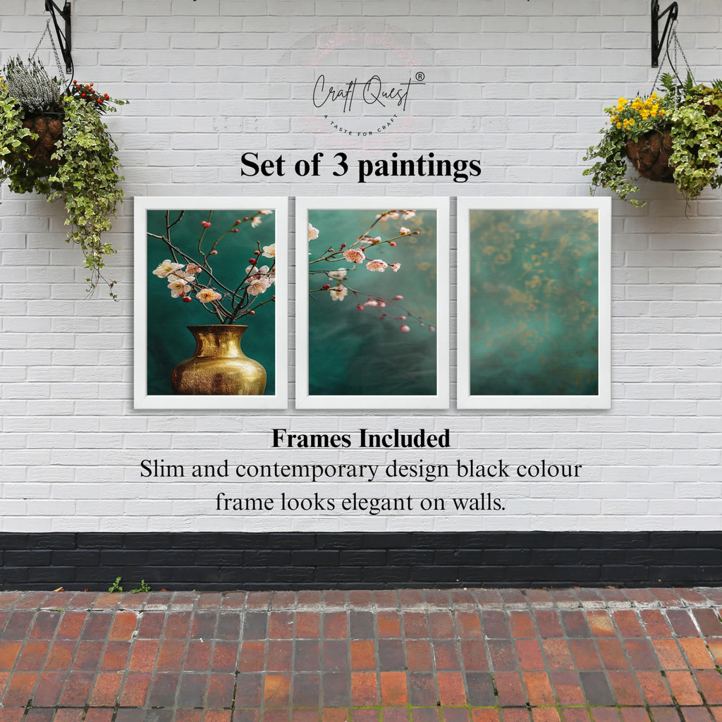 CRAFT QUEST Nature Inspired Flowers In Vase Modern Wall Art | Set of 3 Frames for Home Decoration | Ideal for Living Room, Bedroom & Offices